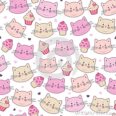 Cats. Kids cartoon vector background. Cute seamless pattern with pretty kittens. Vector Illustration